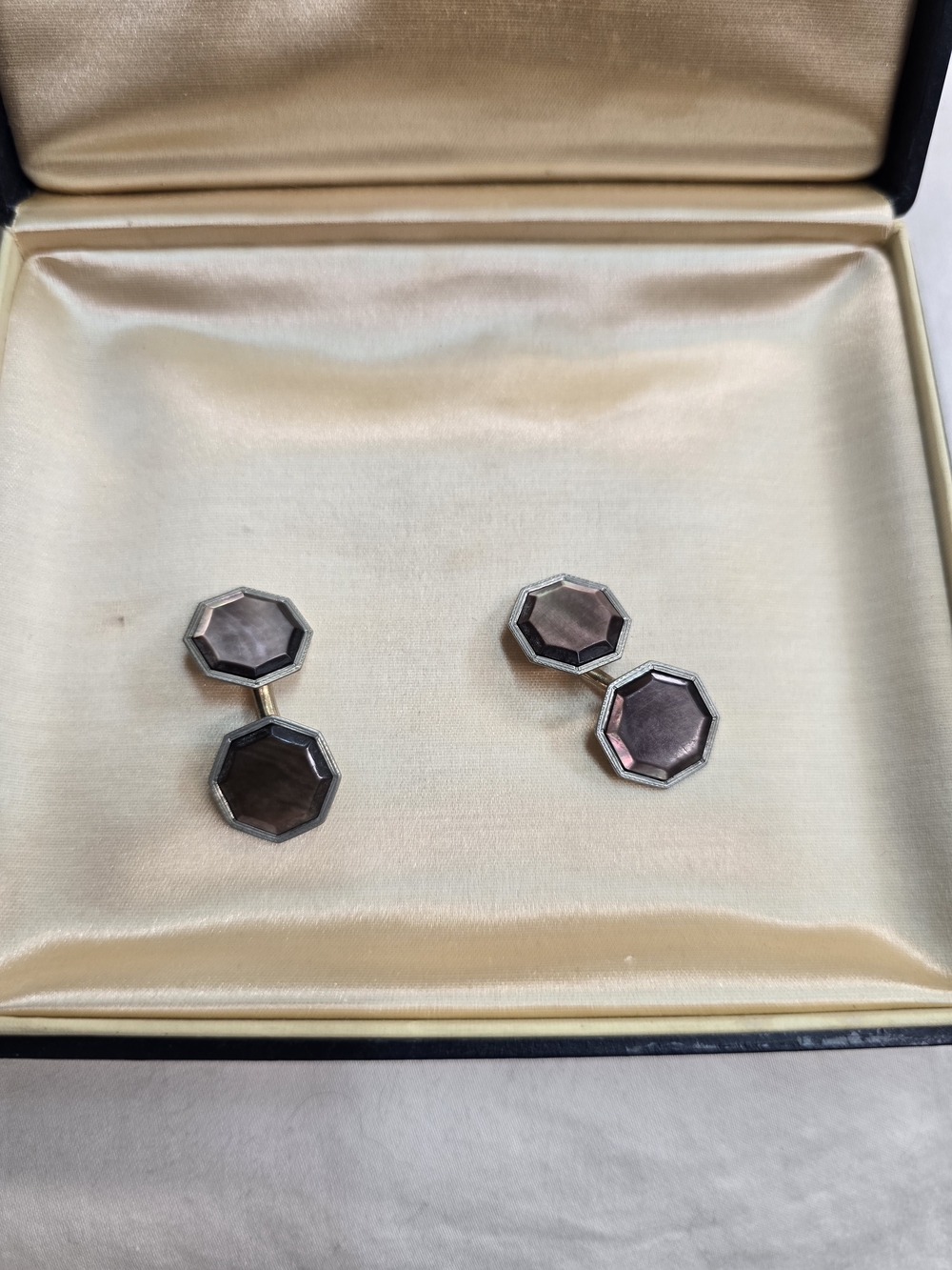 Vintage 1920's Art Deco KUM-A-PART SnapCufflinks Octagon Abalone Mother Of Pearl